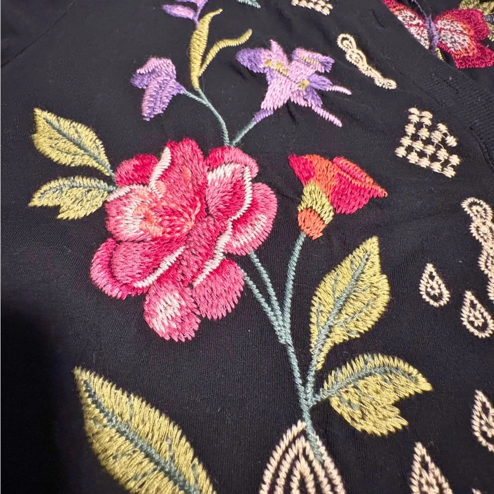 Johnny Was Embroidered Henley Cotton Shirt - L - Picture 5 of 6